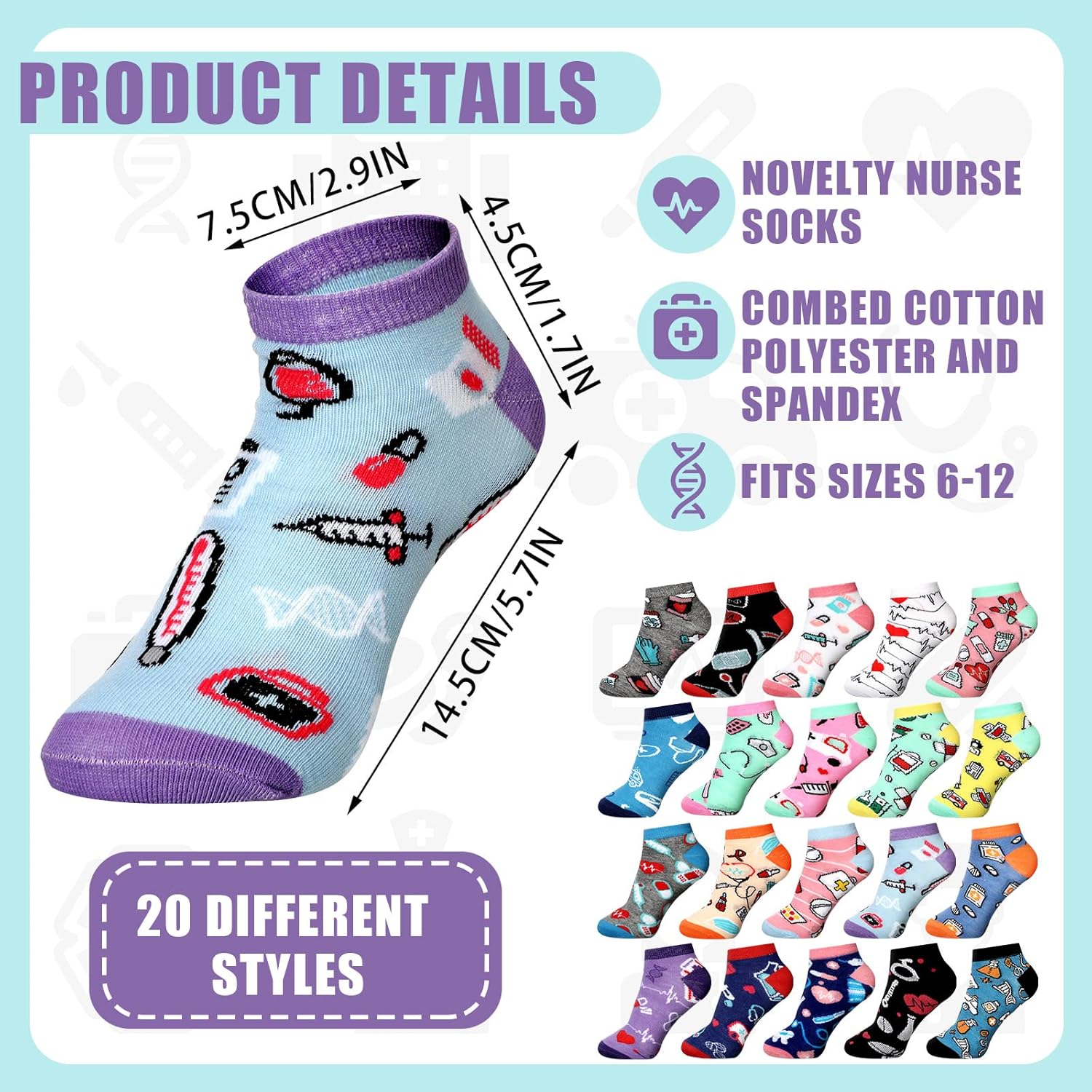 Valentine's Day Nurses Socks Gifts Bulk 40 Pairs Novelty Nurse Socks Cotton Ankle Funny Teeth Appreciation Gifts for Dentist Hygienist Doctors Assistant Nursing Themed Party Supply - Image 3