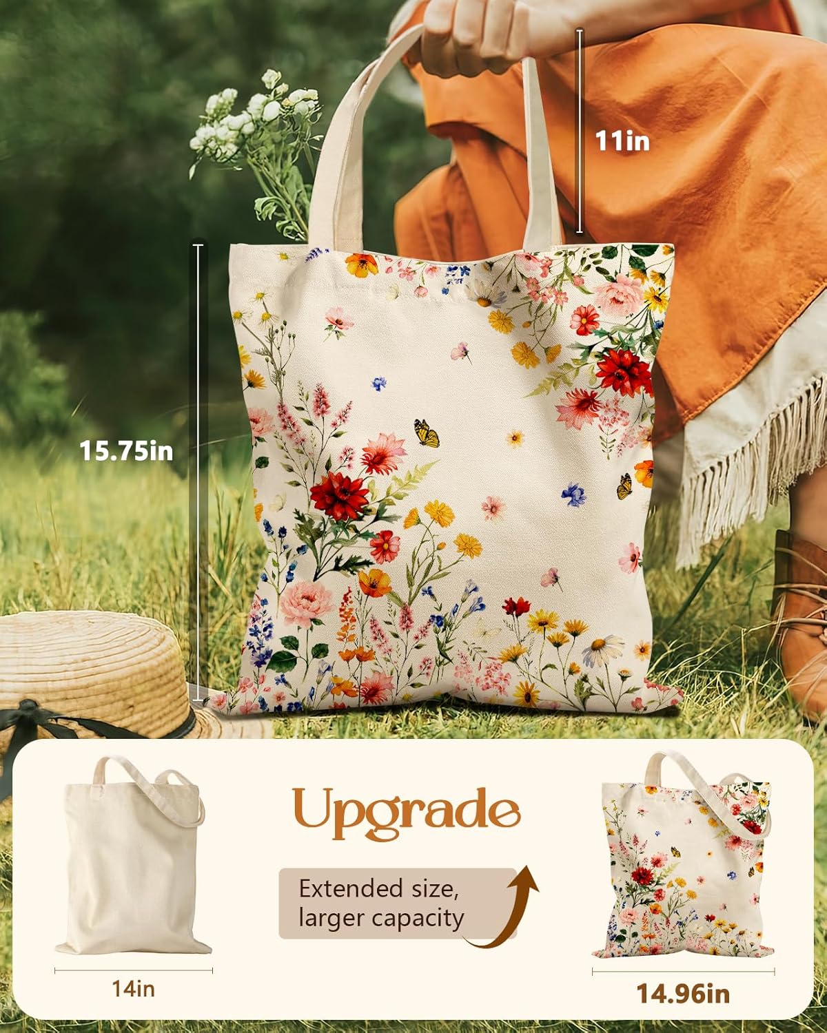 Cute Canvas Tote Bag for Women - with Magnetic Buckle and Zipper Inner Pocket for Girls Aesthetic Cotton Tote Bags - Image 3