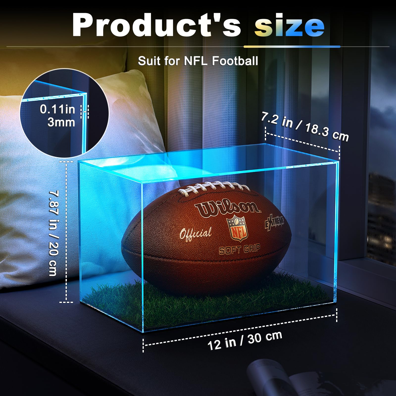 LVETOLS Autographed Football Display Case Full Size, No Assembly Required Clear Acrylic Show Case with Artificial Turf for Football Display