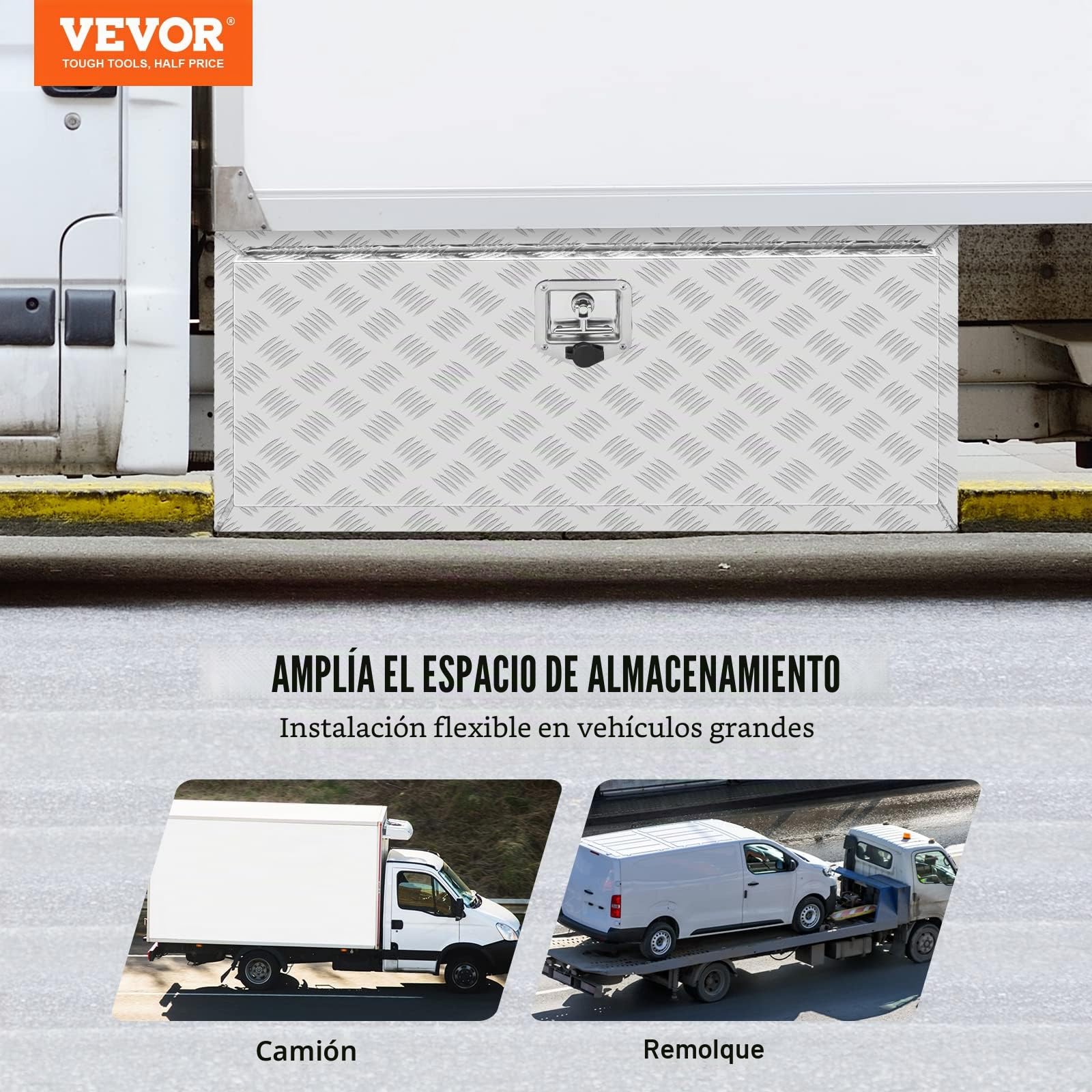 VEVOR Caja de Herramientas para Camión 91,4x35,5x40,5 cm Caja de Bastidor Inferior Caja de Almacenamiento de Aleación de Aluminio Montaje Inferior con Cerradura y Llaves para Remolques, Camionetas