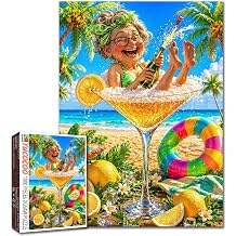 Funny Grandma Celebrating1000 Piece Jigsaw Puzzles for Adults Tropical Beach Jigsaw Puzzle for Challenging Family Activity Game Granny Laughing Artwork Puzzle for Home Decor Gifts 19.7"x27.6"