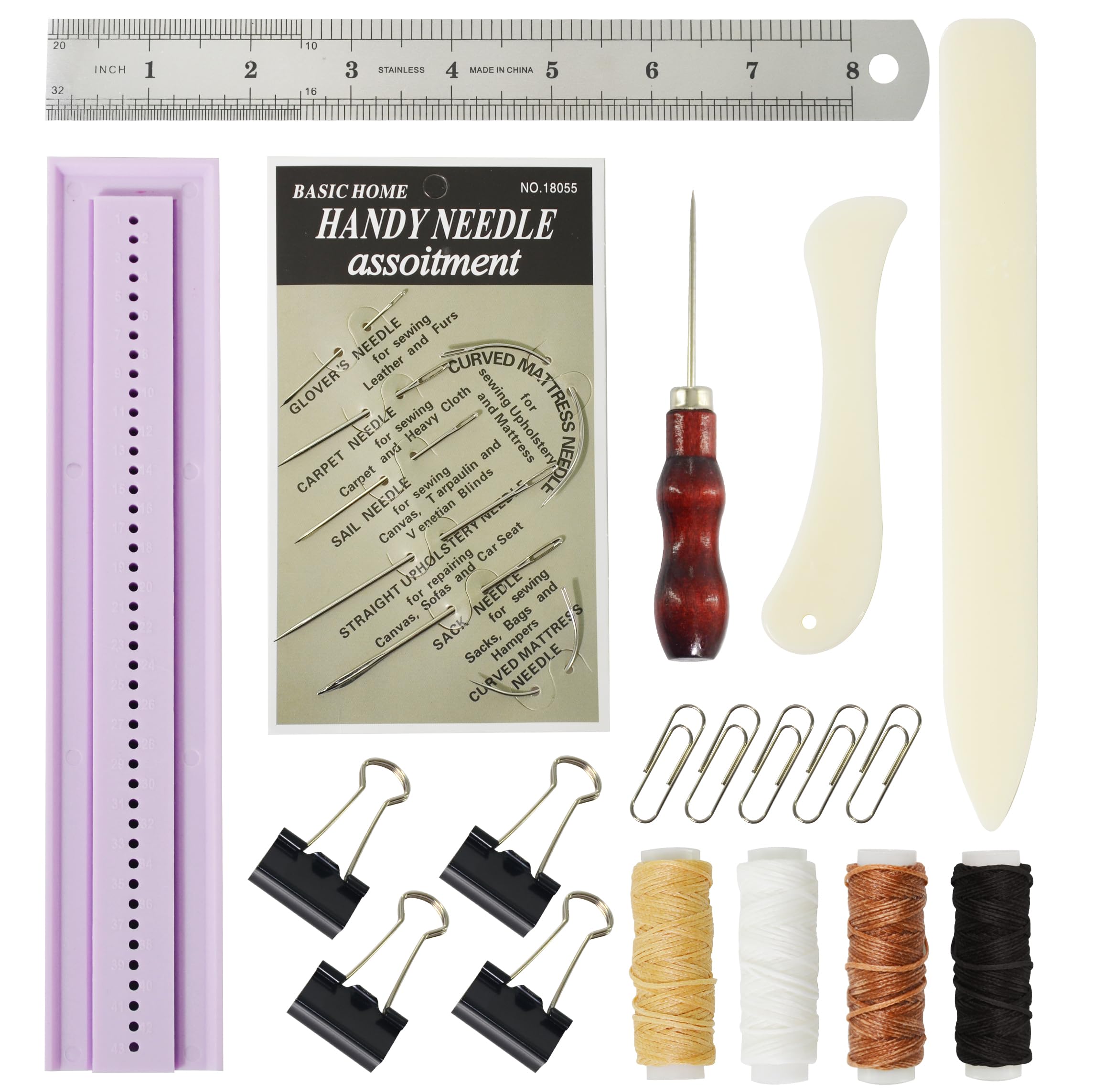 UPTTHOW 19 strumenti per punzonatura per rilegatura, con punteruolo e culla, ago, filo cerato, righello, cartella ossea, graffetta, kit per scrapbooking in plastica, per lavori fai da te, quaderni