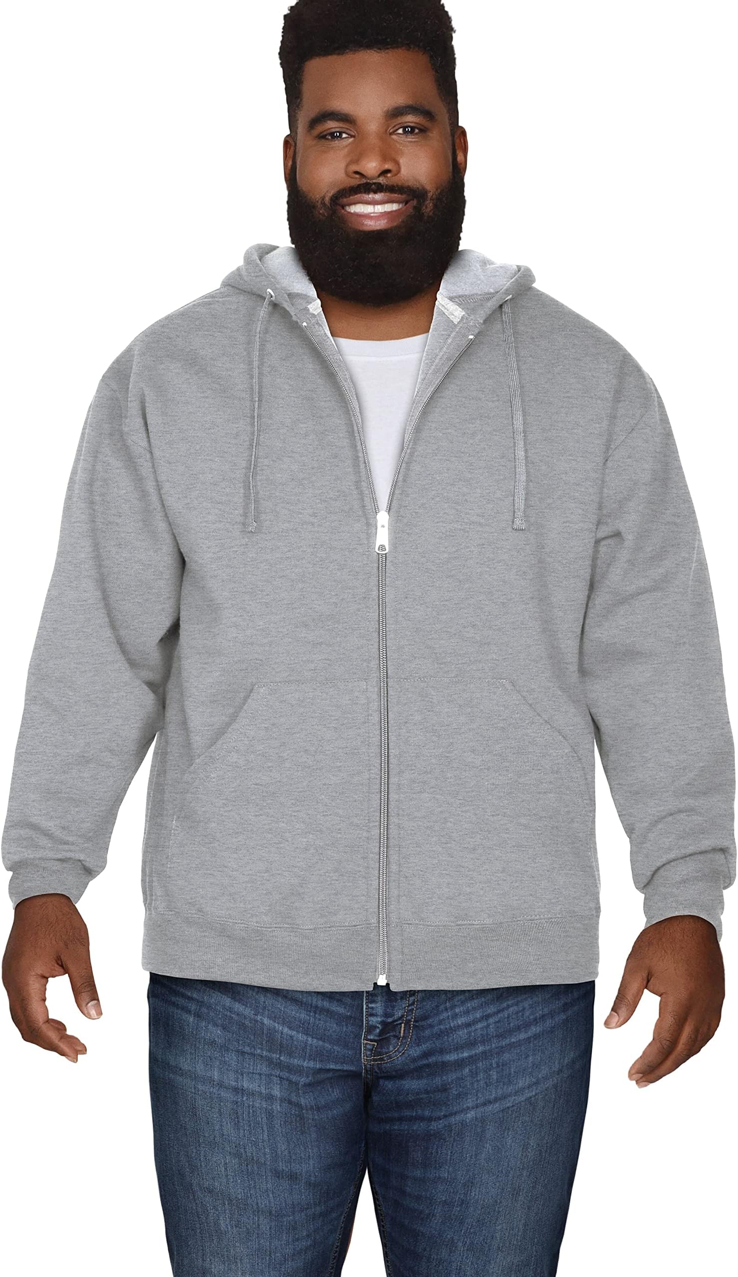 Fruit of the Loom Men's Eversoft Fleece Sweatshirts & Hoodies, Moisture Wicking & Breathable, Sizes S-4X, Full Zip-Grey Heather, 4X-Large Big