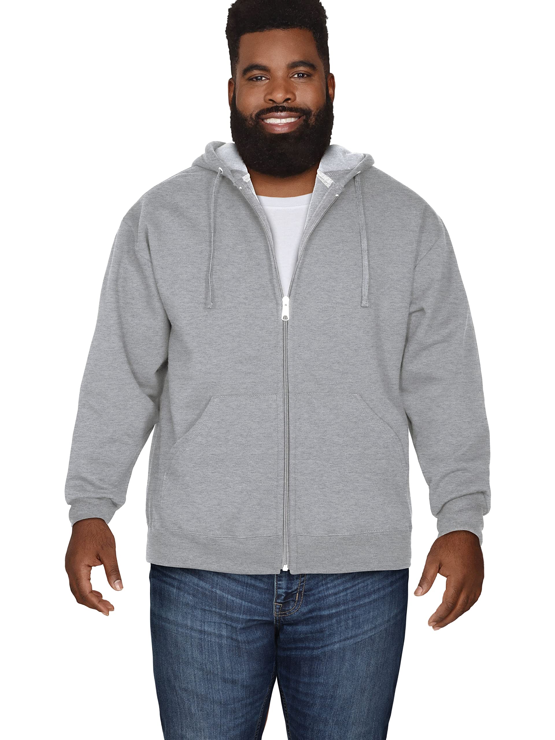 Fruit of the Loom Men's Eversoft Fleece Sweatshirts & Hoodies, Moisture Wicking & Breathable, Sizes S-4X, Full Zip-Grey Heather, 4X-Large Big