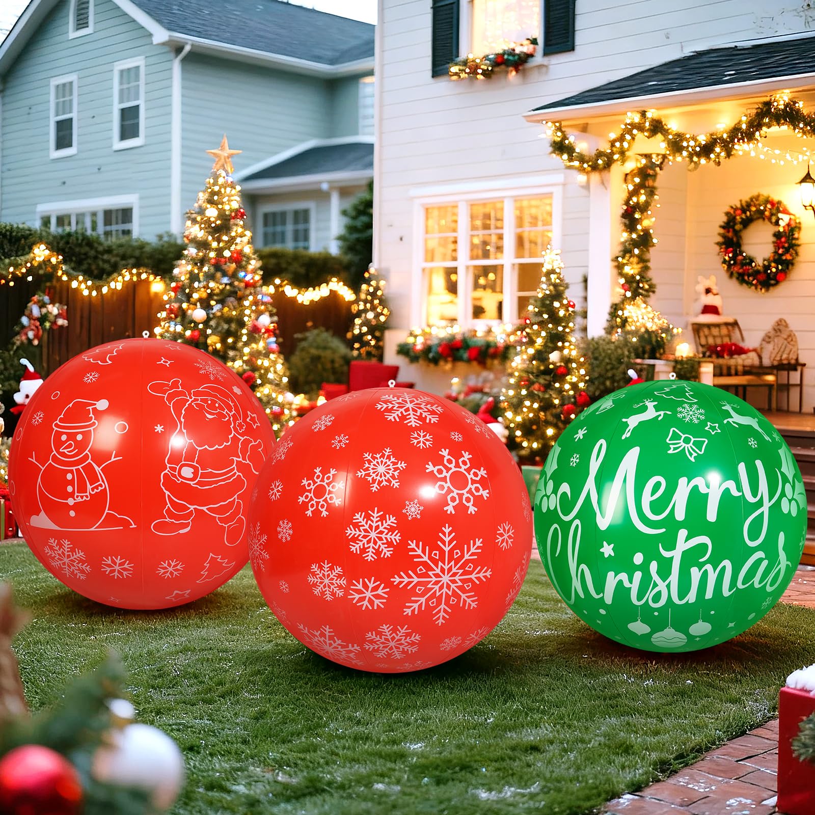 Bolas inflables de Navidad PVC 81 cm 3 piezas decoración exterior jardín