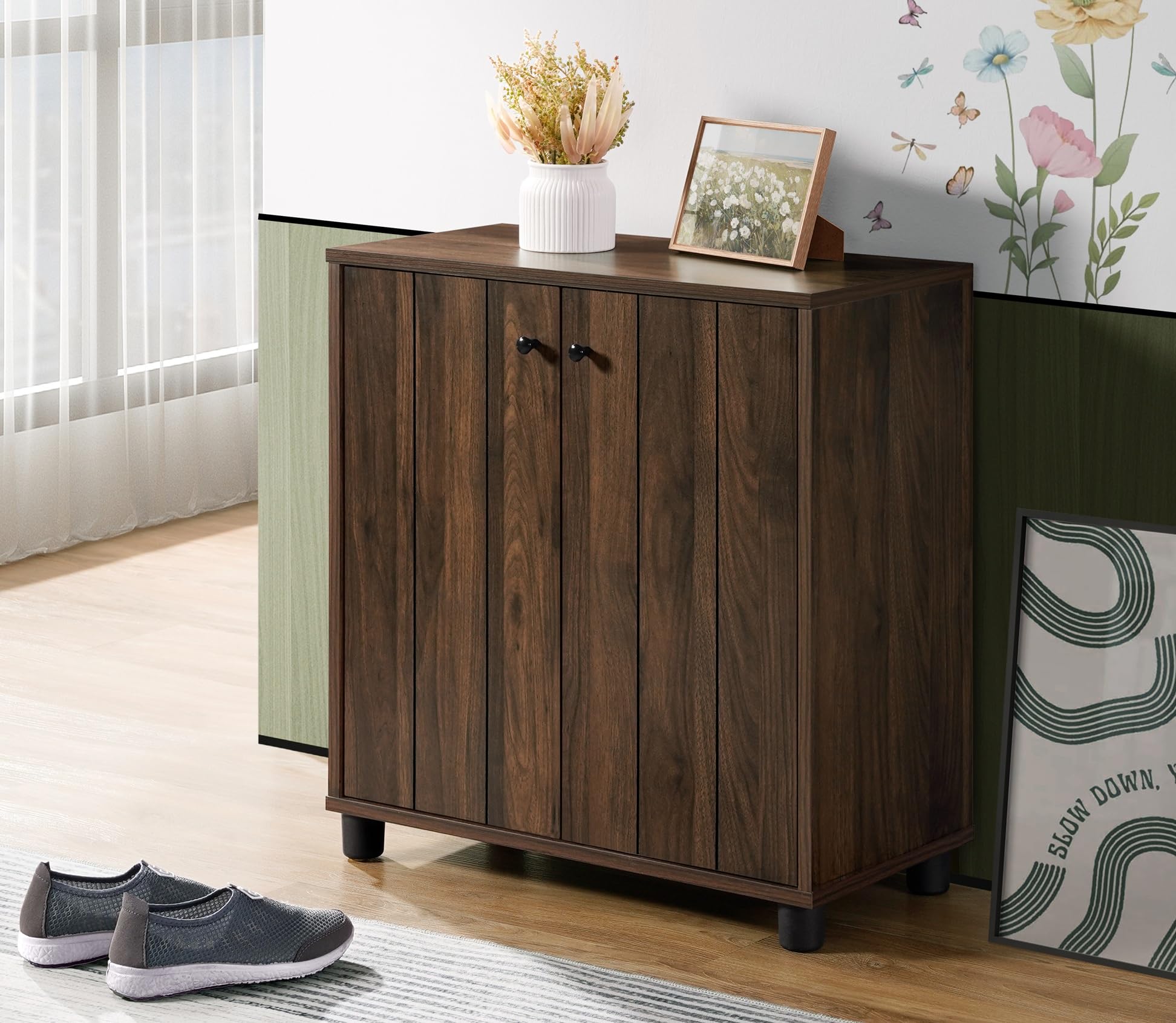 DeckUp Mia 2-Door Shoe Rack (Walnut, Matte Finish)