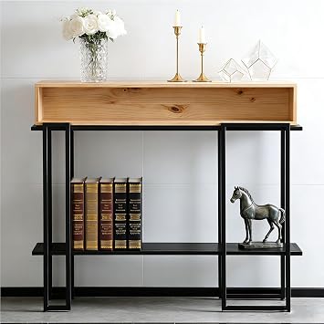 Entryway Narrow Console Table with Storage Behind Couch Accent Sofa Table with Wood Box for Hallway Front Hall Living Room FoyerWood Color,120cm/47.2in
