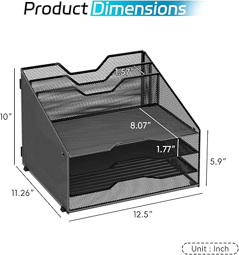 Miniatura 2 de Organizador de archivos de escritorio, organizador de papel con 4 bandejas de letras y 2 secciones verticales verticales, organizadores de