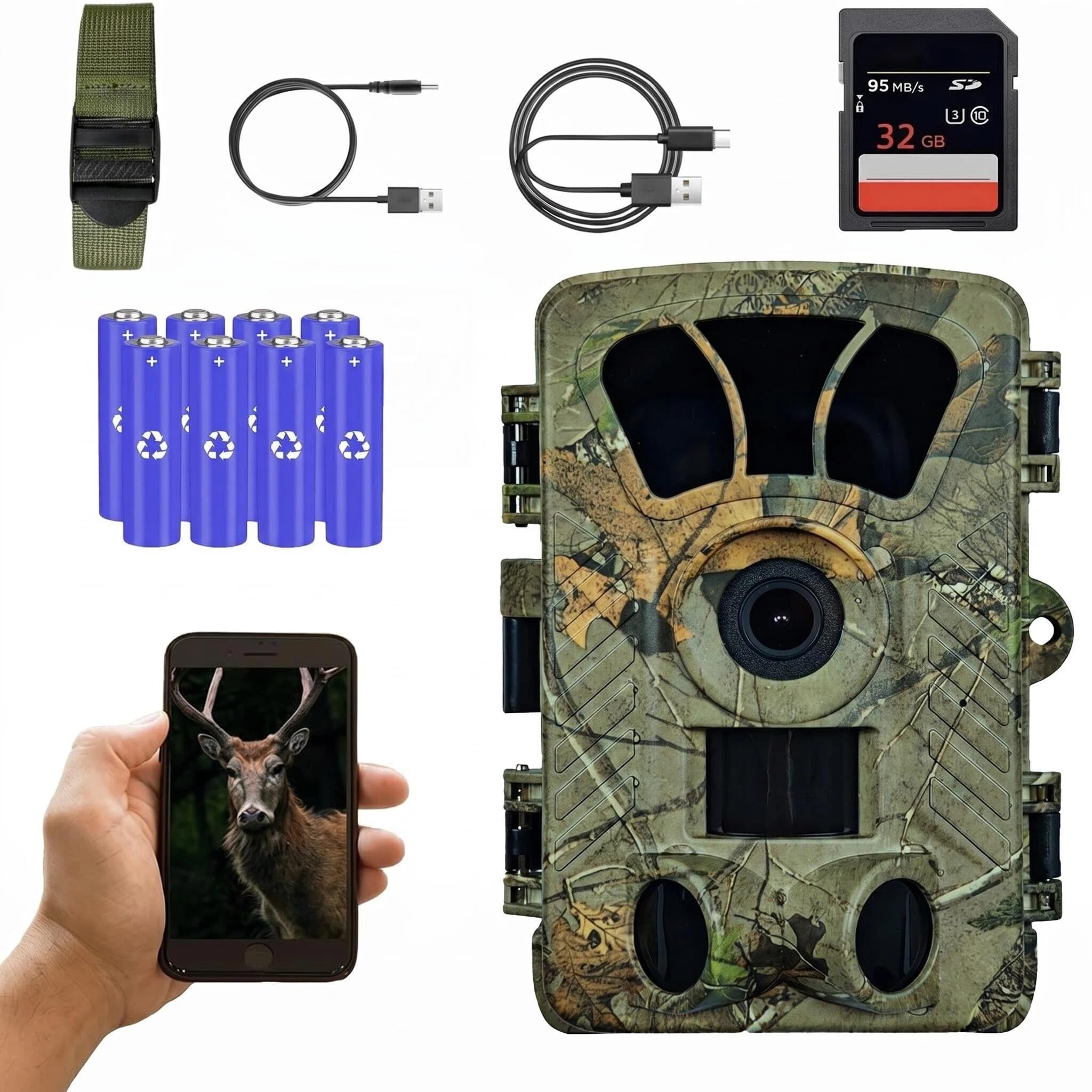 5K WLAN Wildkamera mit App 60MP HD Wildtierkamera mit 940nm Nachtsicht Bewegungsmelder WiFi Jagdkamera mit SD Karte, 120°Weitwinkel, 0.1s Trigger, IP66 für Wildüberwachung/Deer Scouting (5K)