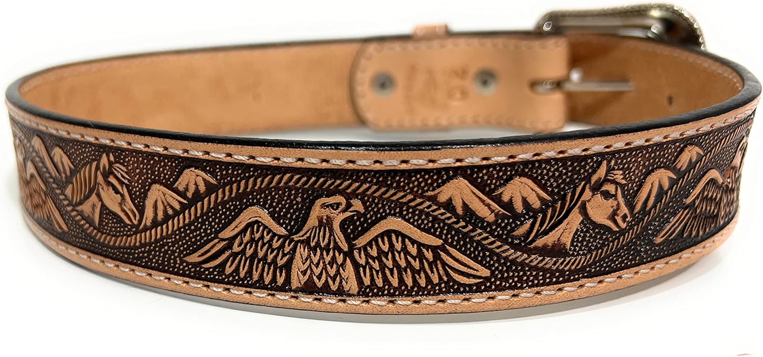 Kids Baby Toddler Genuine Leather Western Belt, Eagle Decorated Cowboy Rodeo Kids Belt