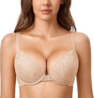 DOBREVA Women's Push Up Lace Bra Underwire Plunge Full Coverage Bras Sexy Plus Size Support