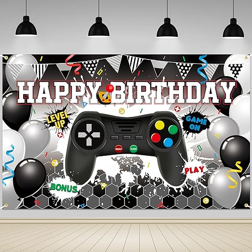 Decoraciones de cumpleaños de videojuegos de acuarela, pancarta de fondo de videojuegos de acuarela, decoración de fondo de videojuegos, fondo de