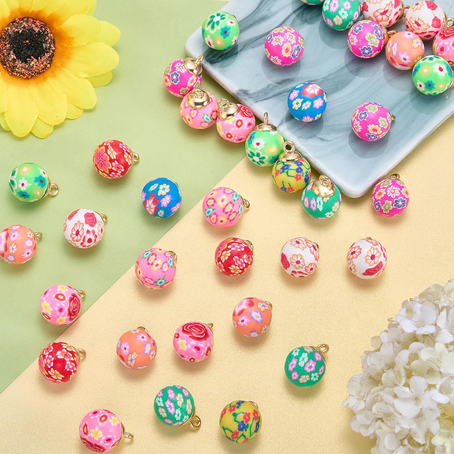 50Pcs 10 Color Clay Flower Charms for Jewelry Making Cute Bulk Spring Summer Charm Colored Floral Charms Polymer Clay Pendants for Bracelet Necklace Earring DIY Supplies - Image 4
