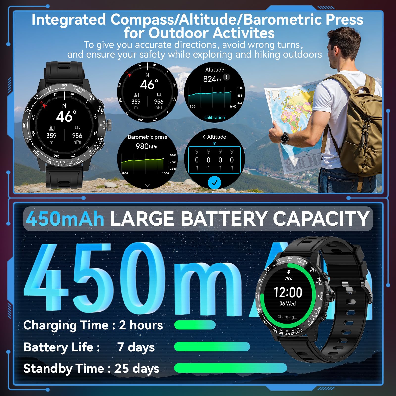 Smartwatch Uomo Donna con GPS, 1.508" AMOLED Orologio Smartwatch con Chiamata Telefoniche, 170+ Modalità Sport, Monitoraggio Cardio/Sonno/SpO2, Impermeabile Fitness Tracker per iOS e Android