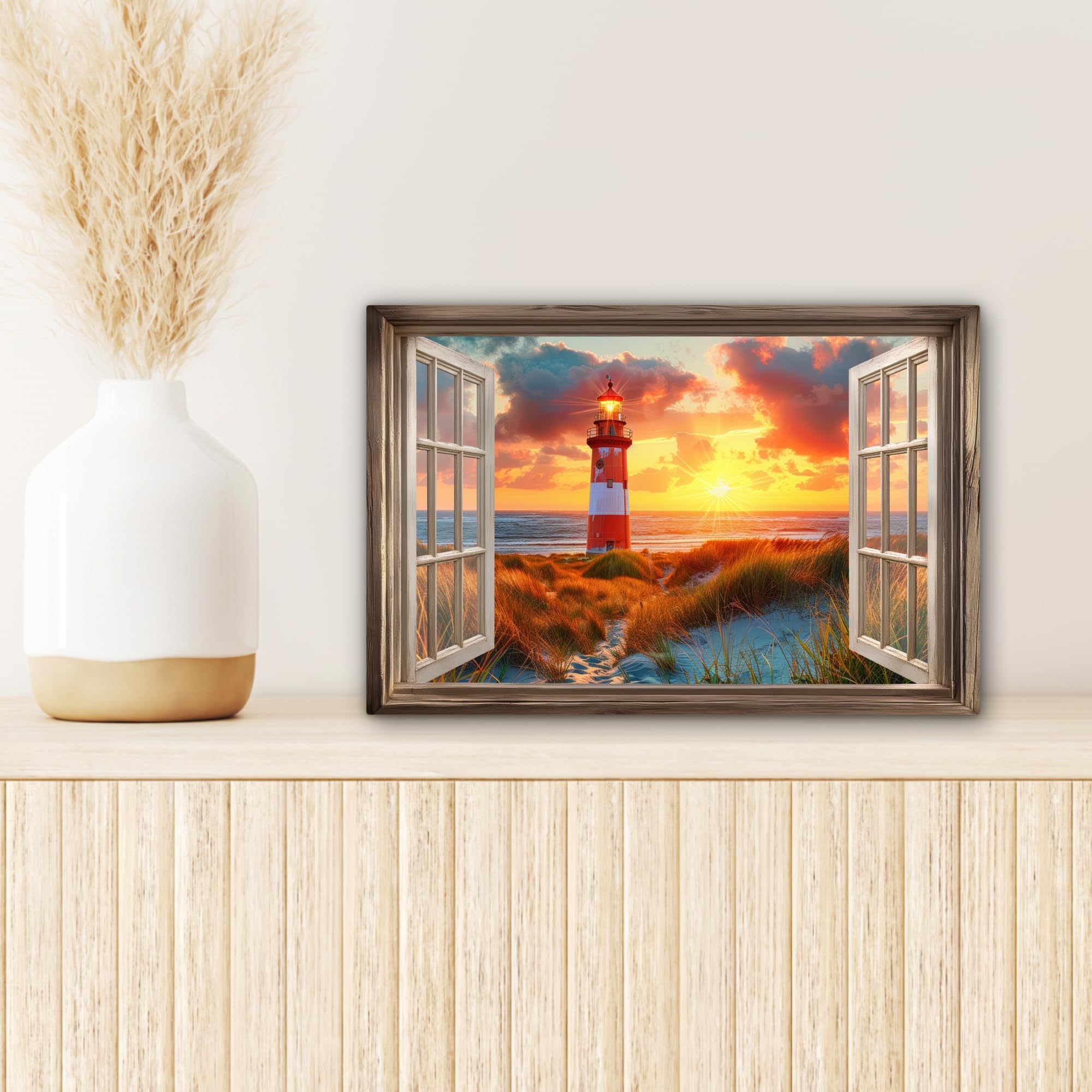 MuchoWow© Canvas Wall Art Decor Paintings Print framed on Pictures, View - Window, 30L x 20W cm - Image 3