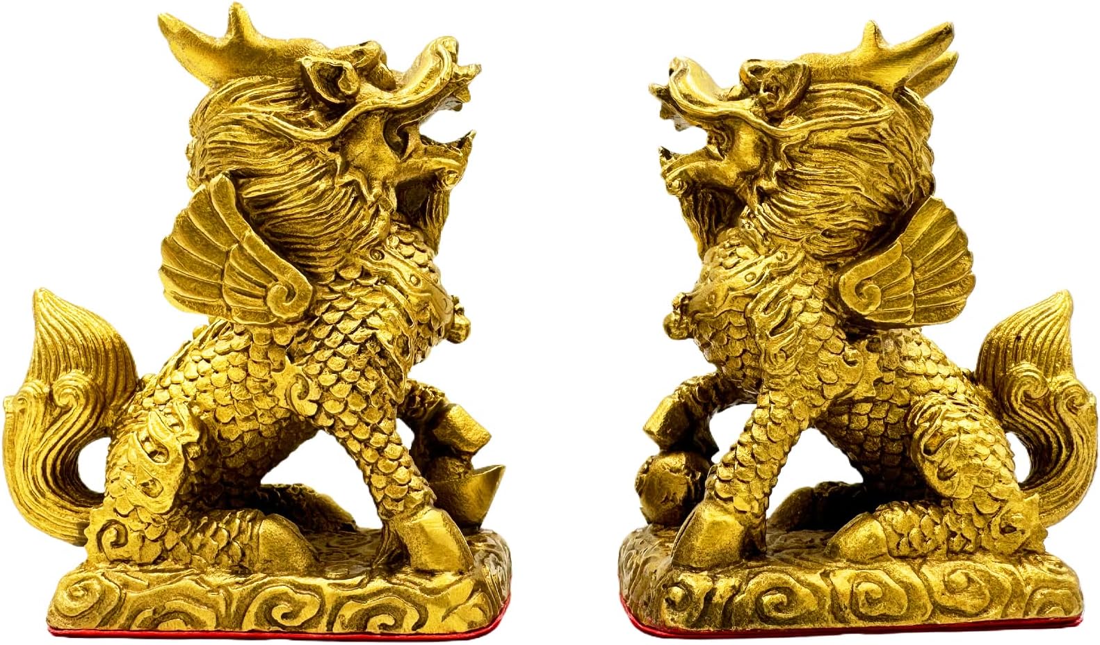 Surtiycrii Feng Shui Set of 2 Golden Brass Kylin Statues, Home Decoration, Ornament, Attract Wealth and Good Luck, Size: 3.9 * 3.5 * 1.8"/10 * 9 * 4.5cm