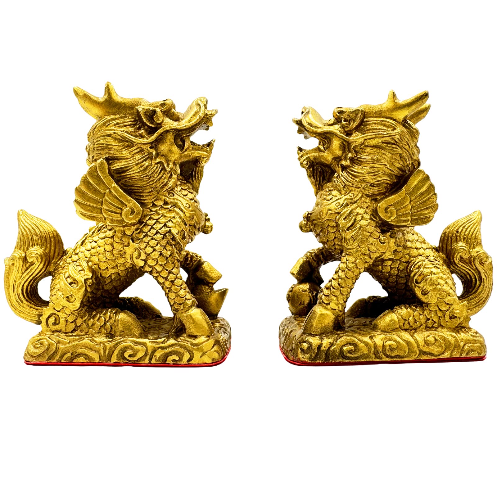 Surtiycrii Feng Shui Set of 2 Golden Brass Kylin Statues, Home Decoration, Ornament, Attract Wealth and Good Luck, Size: 3.9 * 3.5 * 1.8"/10 * 9 * 4.5cm