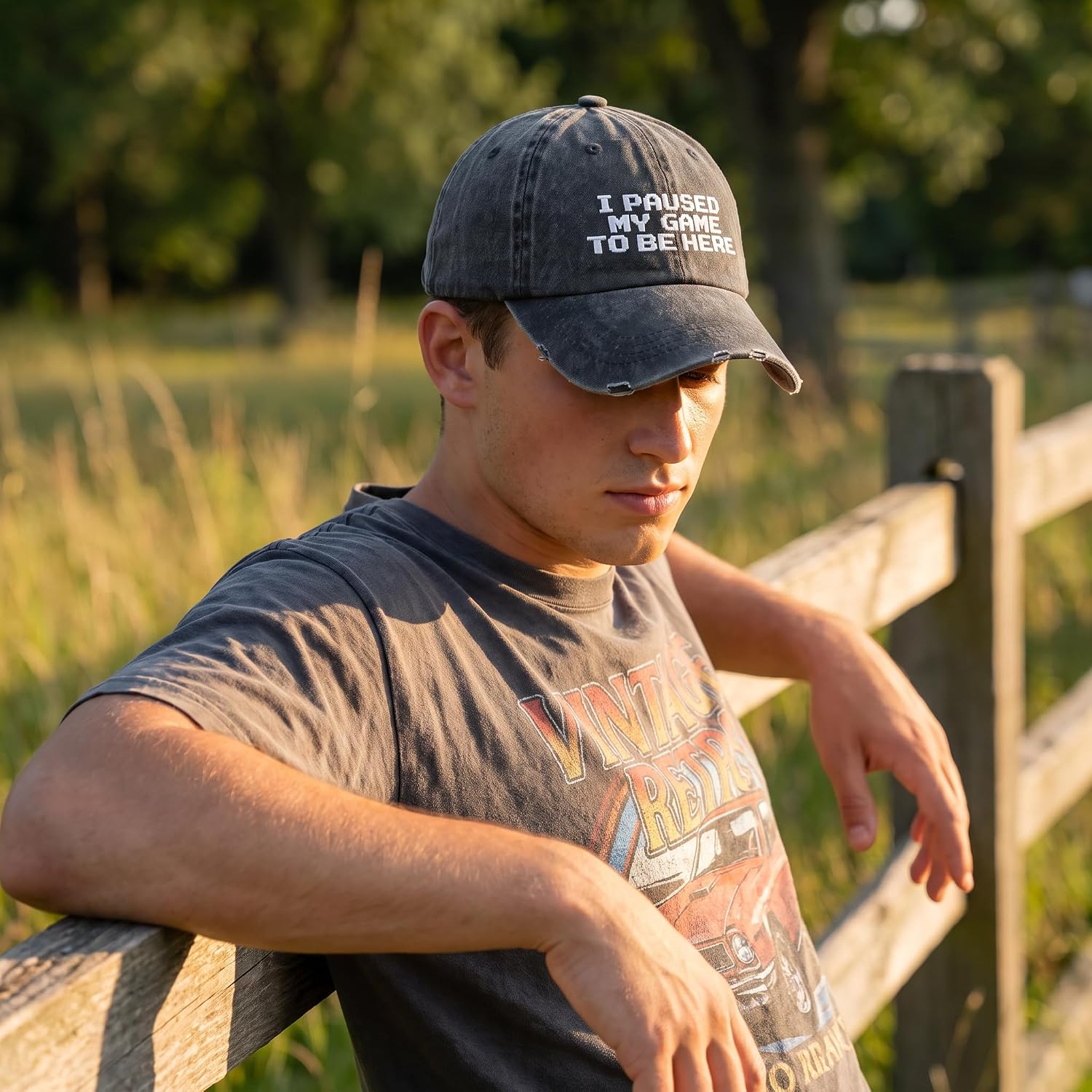 I Paused My Game To Be Here Embroidery Hat, Funny Gamer Gift Washed Cap image 5