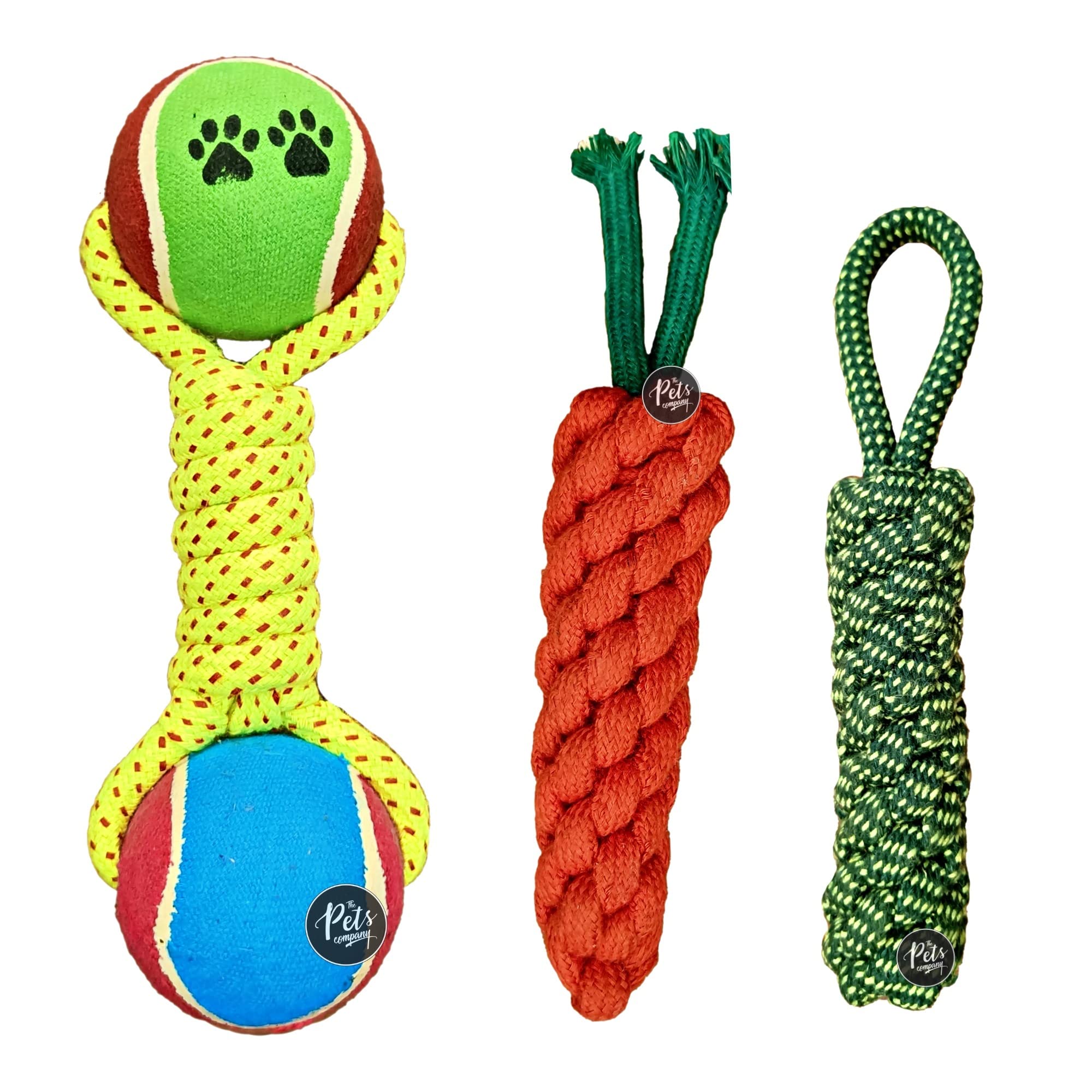 The Pets Company Dog Chew Toys for Puppy Teething & Training (Tennis Ball + Dumbell + Tug), Dog Rope Toy Combo of 3 for Small & Medium Dogs (B0BQGNJWFK) Amazon Price History, Amazon Price Tracker