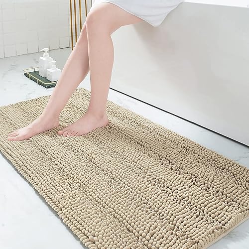 Miniatura 1 de Grandaily Alfombras de baño de felpilla a rayas de 60 x 24 pulgadas, extra gruesas y absorbentes, antideslizantes, de felpa suave, lavable a