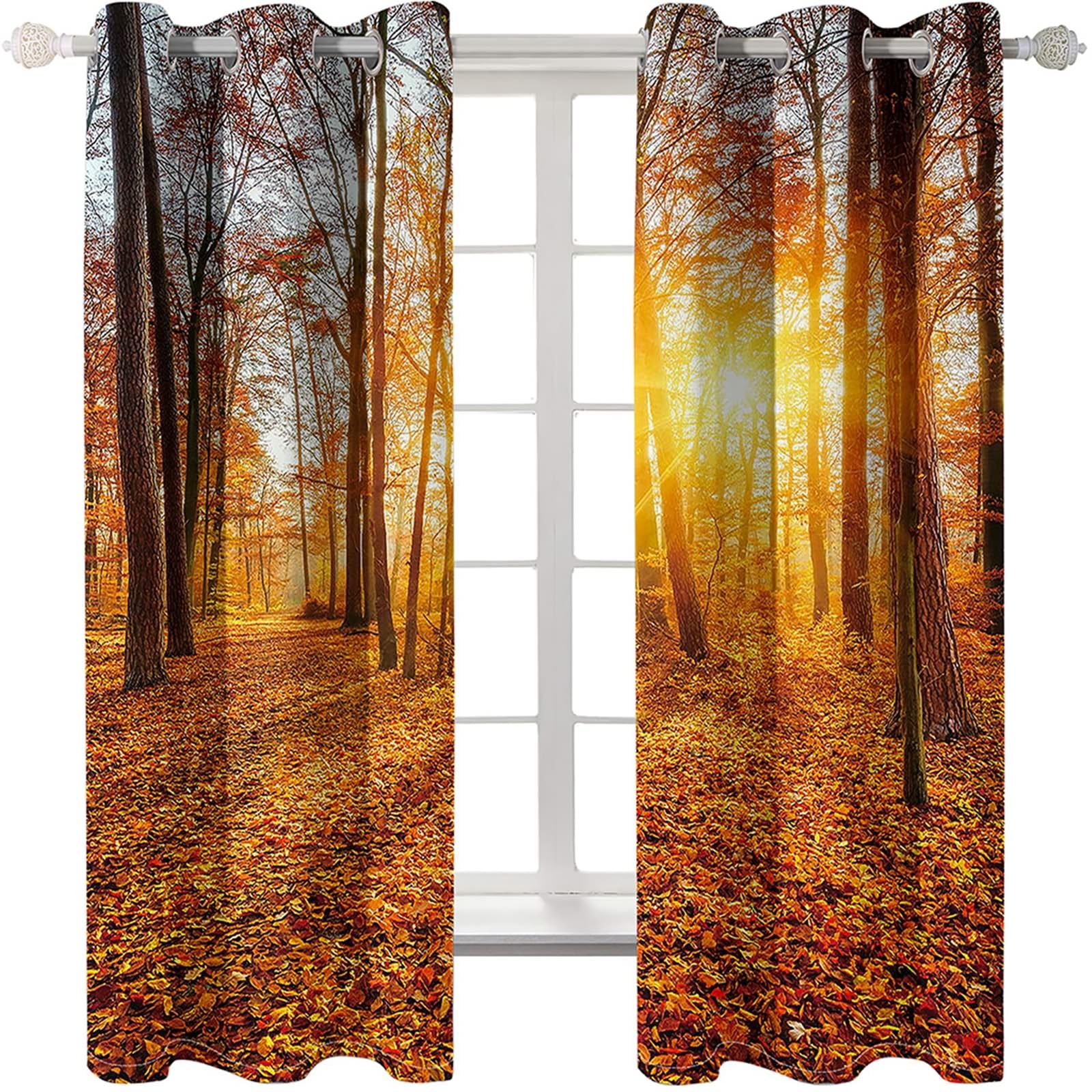 Gualiy Rideau Salon Occultant, Rideaux Isolant Fenetre Paysage de Coucher de Soleil Forêt Naturele Rideau Lot de 2 107x214cm