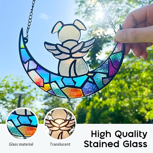 Miniatura 3 de Atrapasoles conmemorativo para perros de ángeles de vidrieras con tarjeta de condolencia, regalos conmemorativos para perros por pérdida de perro,