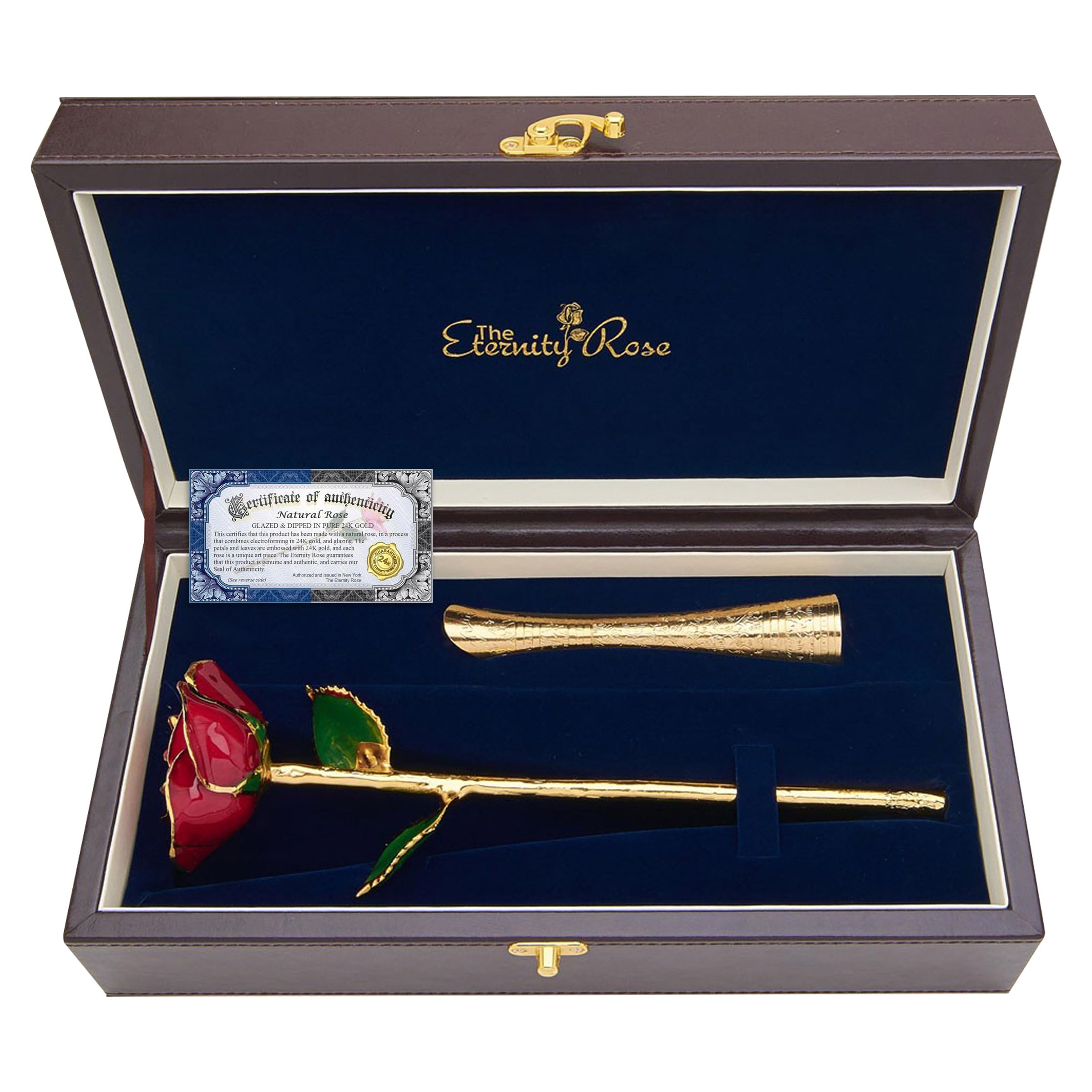 The Eternity Rose Red Glazed Rose, 24K Gold-Trimmed with Vase, Romantic Gifts for Her, Real Preserved Flower, 11"