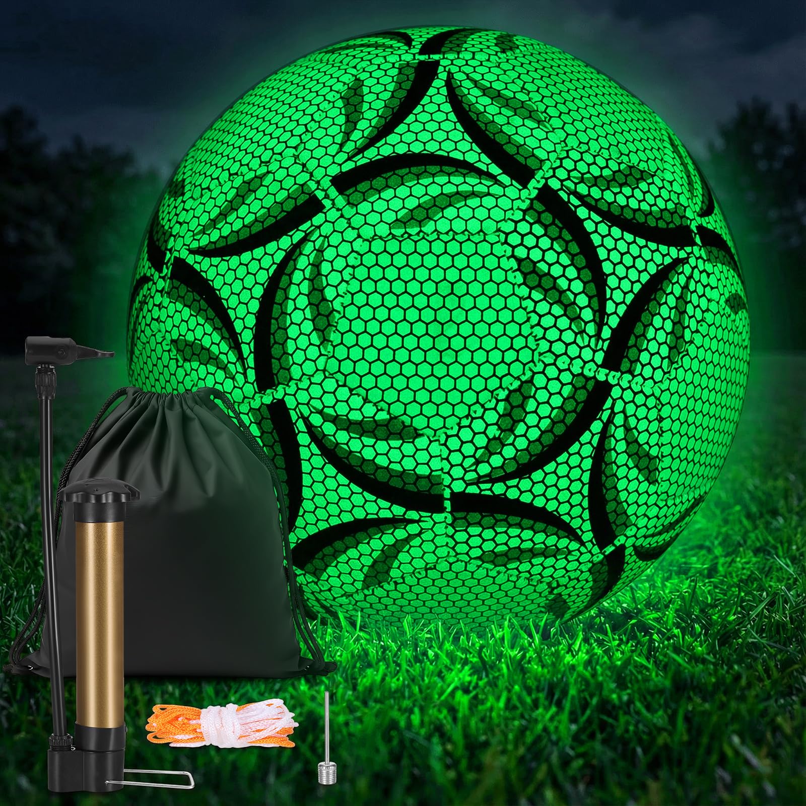 Piłka do piłki nożnej fluorescencyjna, rozmiar 5, piłka do piłki nożnej z oświetleniem, pompką i torbą do przechowywania, dla dzieci, młodzieży i dorosłych, piłka do meczów piłkarskich