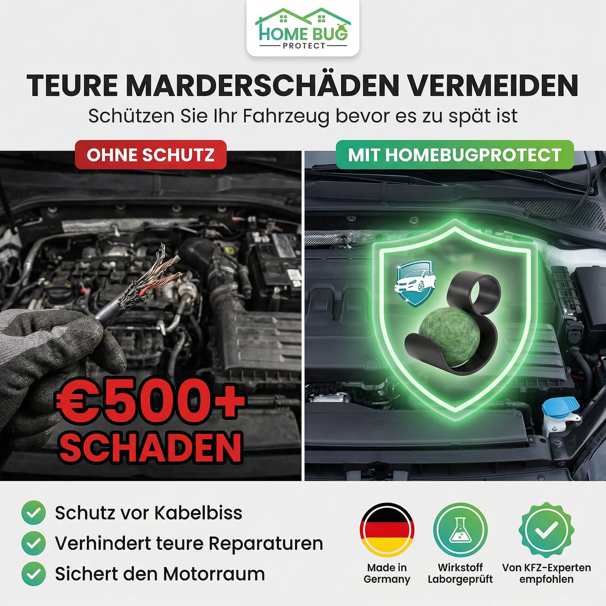 4X Marderabwehr Duftkugeln inkl PKW-Halterung - Effektiver Marderschreck Auto - Langanhaltender Marderschutz für Auto und Umgebung - Marderschreck aus Deutschland