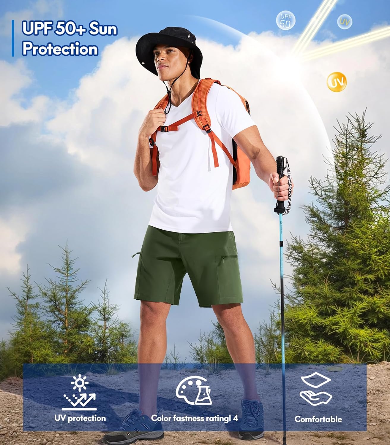 Haimont Men's Hiking Cargo Shorts 9" Lightweight Quick Dry Tactical Shorts 5 Zipper Pockets Fishing Travel Camping - Image 5