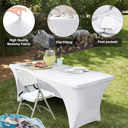 Miniatura 3 de ABCCANOPY - Funda elástica para mesa (6 pies) Mantel de poliéster de más de 30 colores, ajustado, de licra, elástico, con parte trasera abierta.