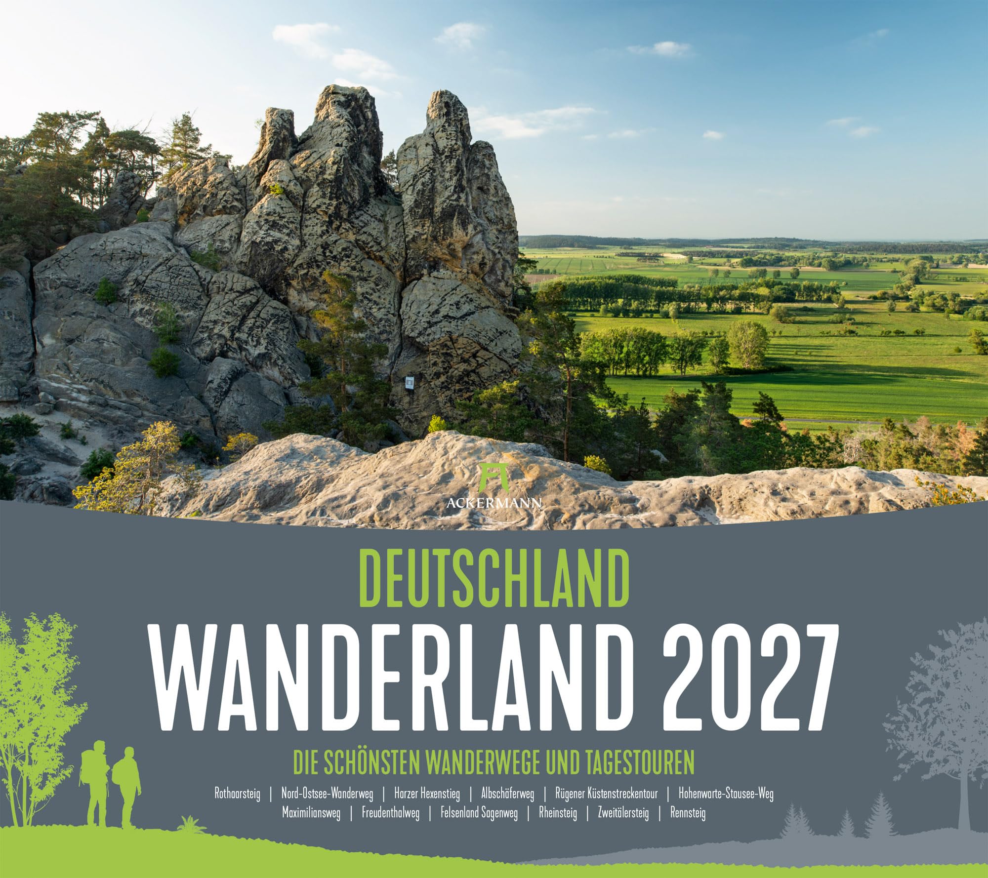 Deutschland Wanderland Kalender 2027 | Die schönsten Wanderwege: Informativer Wanderkalender im großen Querformat (54x48 cm) | Mit Routenbeschreibung