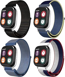 Seltureone【4 Packs】Replacement Nylon Bands Compatible for Gizmo Watch 3, 2, 1 20cm length Hook & Loop Design Quick Release Colorful Pattern Wristband Straps Easy for Kids to Put On & Off, Breathable & Washable - Black, Alaskan Blue, Cape Cod Blue, US color