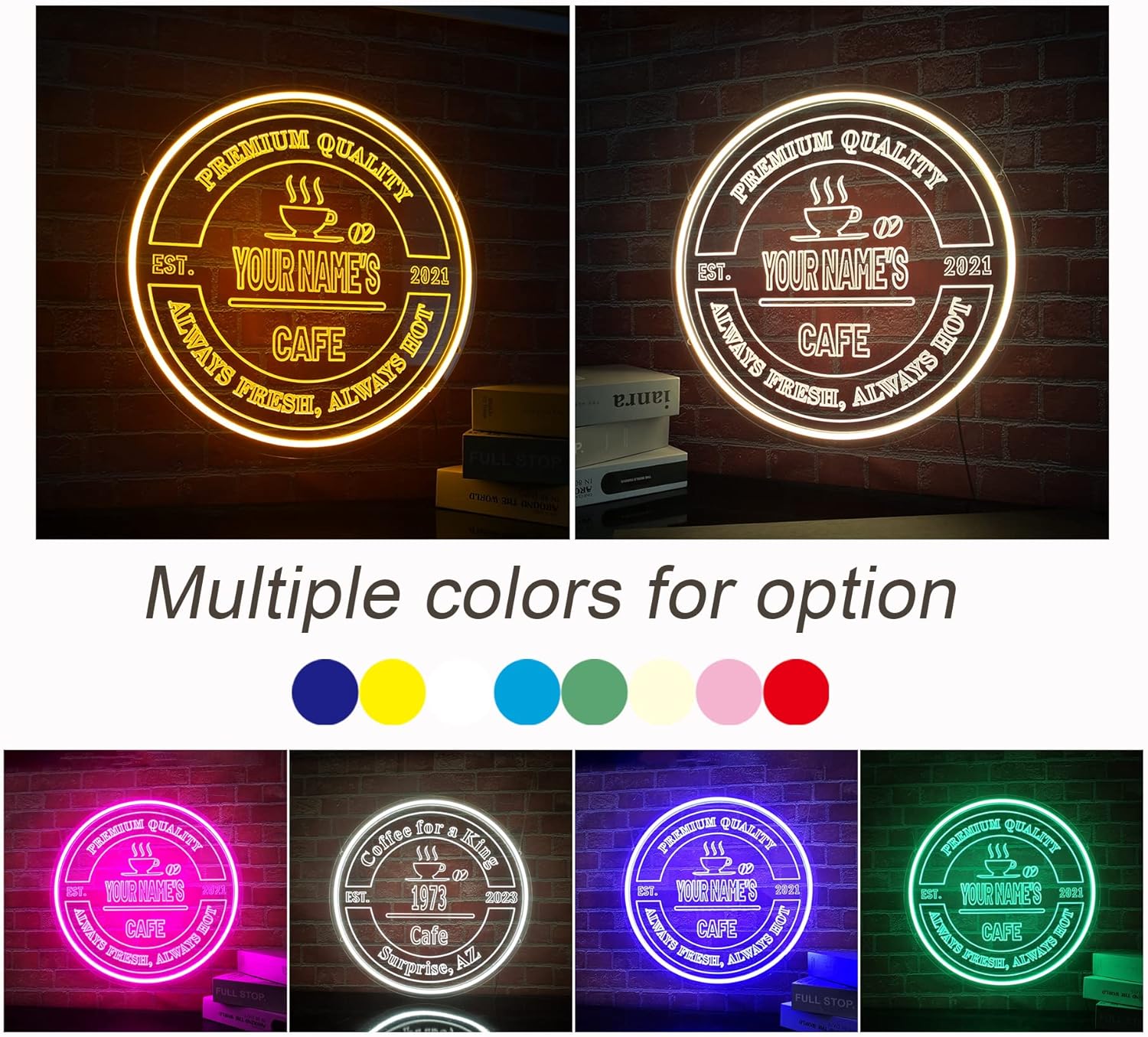 Personalized Coffee Neon Sign, Custom Name Cafe LED Sign, Acrylic Farmhouse Kitchen Wall Décor Signs for Coffee Bar Café Kitchen Office Business,12"16" 20" 24" 28" 32" Round