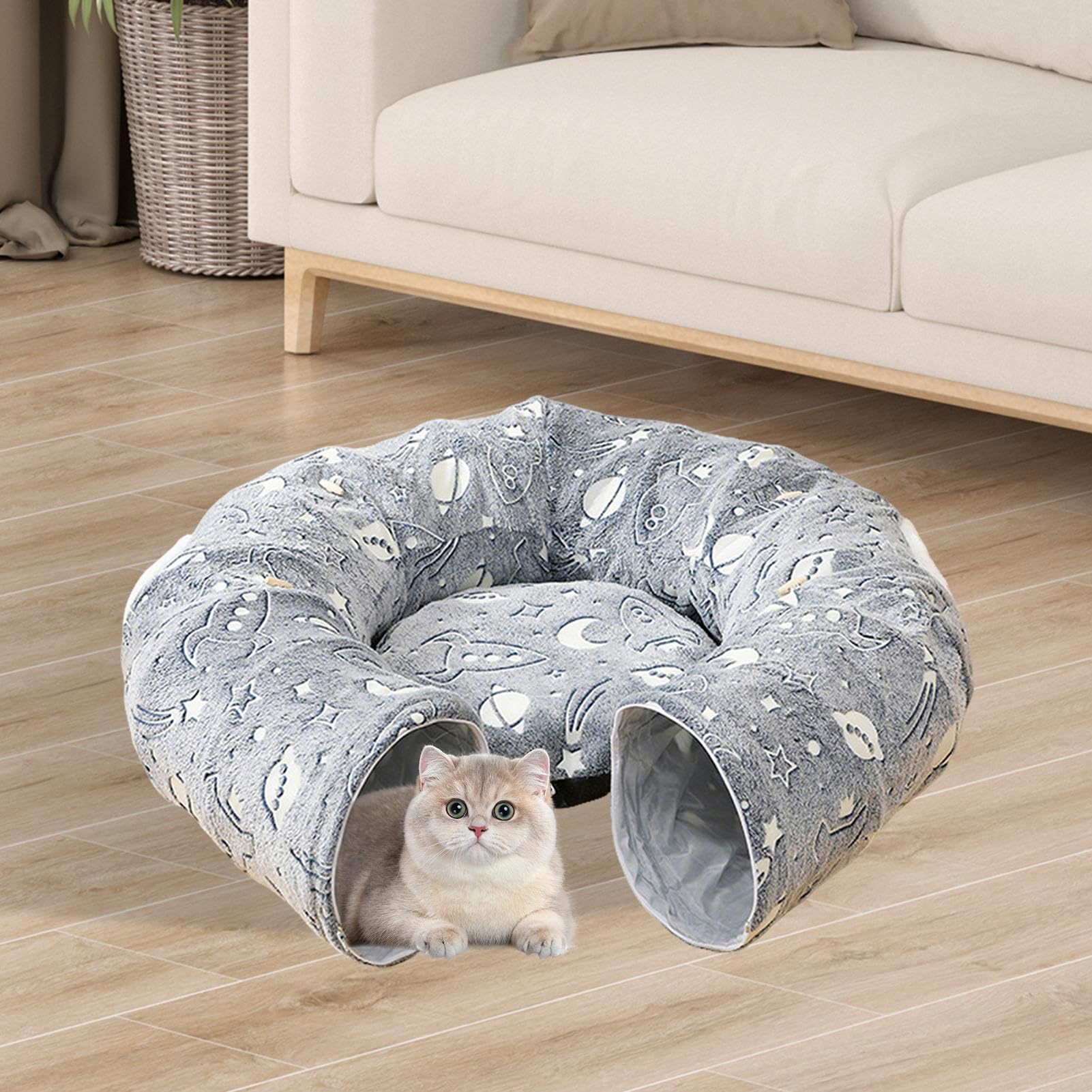 Tunnel Ciambella per Gatti Cuccia Tunnel A Ciambella Per Gatti | Cuscino Morbido Pieghevole per Animali Piccoli Grandi per Appartamento Dormitorio Balcone Casa Sala da Soggiorno