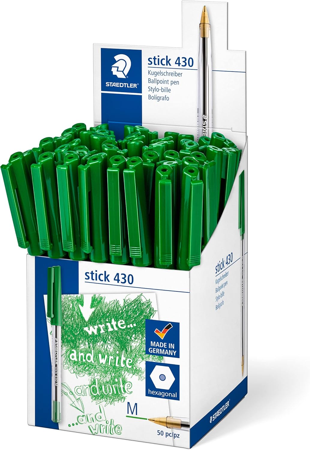 STAEDTLER Stick 430 M-5CP5 Ballpoint Pen Medium - Green (Box of 50)