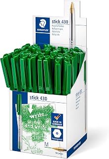 Staedtler Stick 430 M-3CP5 - Bolígrafo de punta de bola (punta media, 50 unidades), color verde