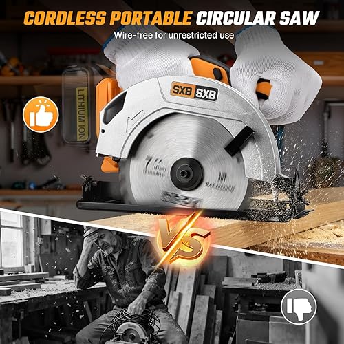 Miniatura 5 de SXBSXB Sierra circular para batería Dw 20V Max, hoja de 7-14 pulgadas, 8000 RPM, kit de sierra circular inalámbrica sin escobillas para cortar
