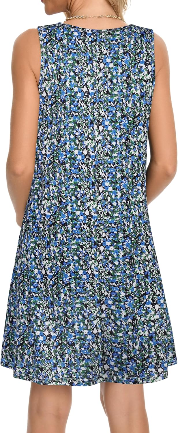 elescat Womens Summer Dresses Casual V Neck Sleeveless Pockets Beach Loose Tank Sundress - Image 7