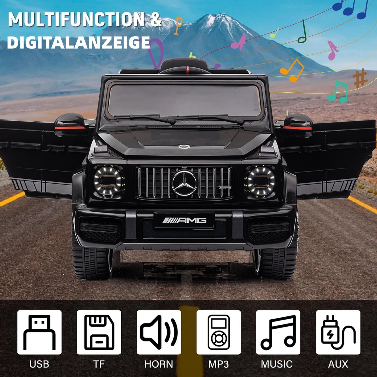LEADZM Kinder Elektroauto Mercedes G63 AMG,12 V,Elektrische Elektroauto für Kinder Kinderauto Kinderfahrzeug mit Fernbedienung