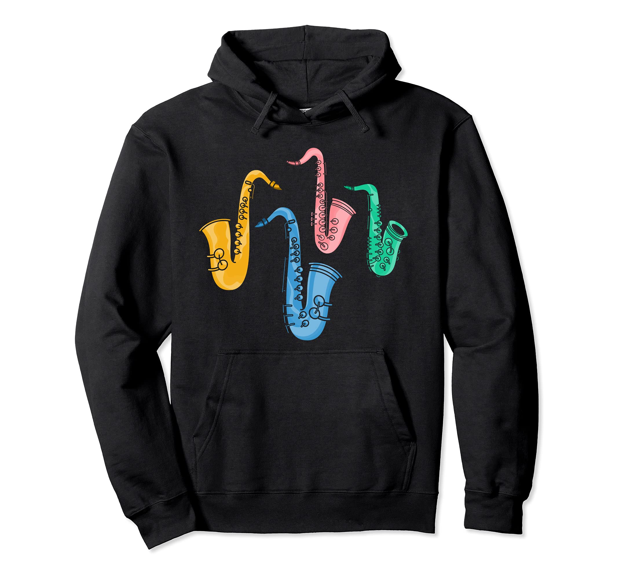 Musician Saxophonist Sax Player Jazz Music Notes Saxophone Pullover Hoodie, Black