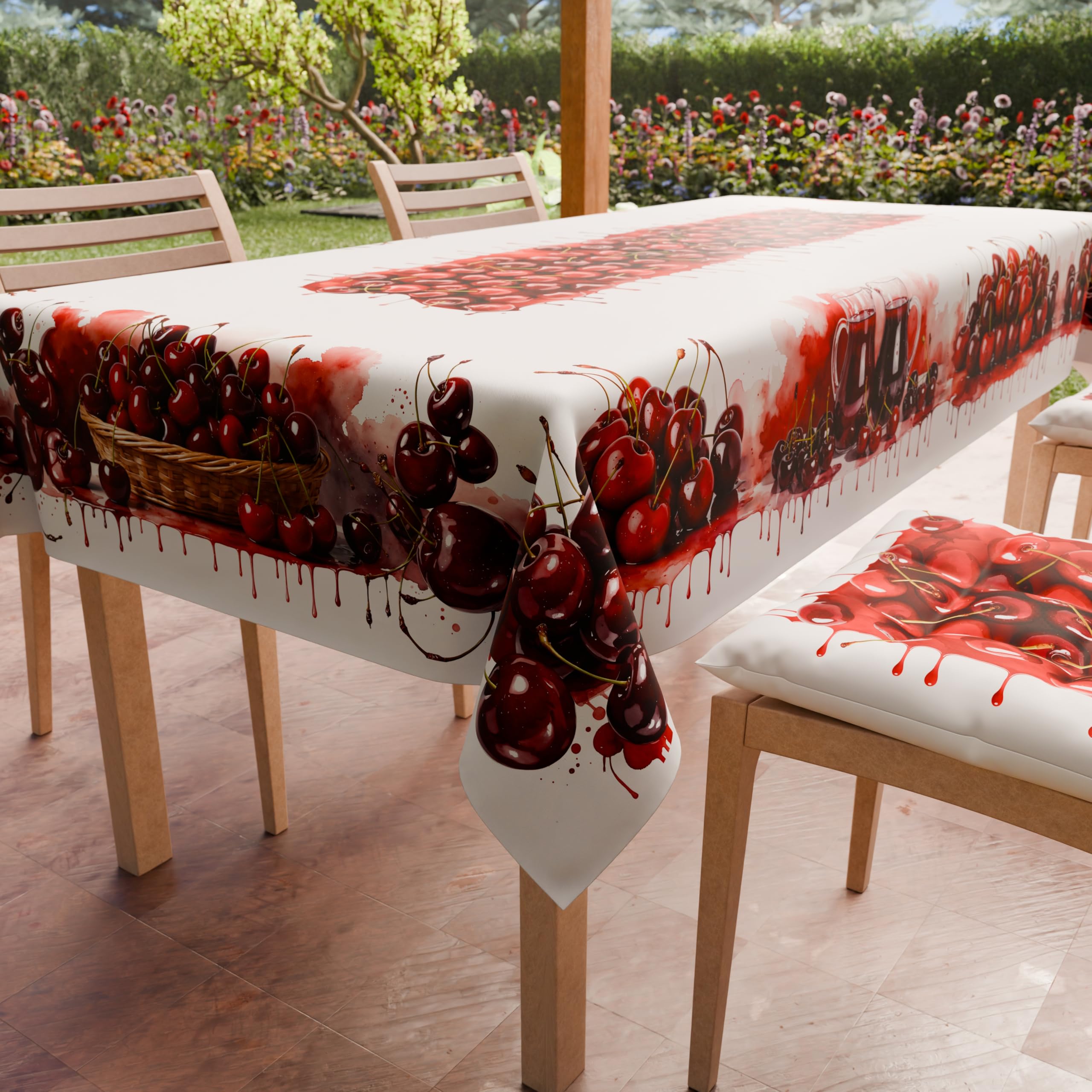 PETTI Artigiani Italiani - Stain-Resistant Tablecloth for Kitchen, Cherry, X4 Seats (140 x 140 cm), 100% Made in Italy