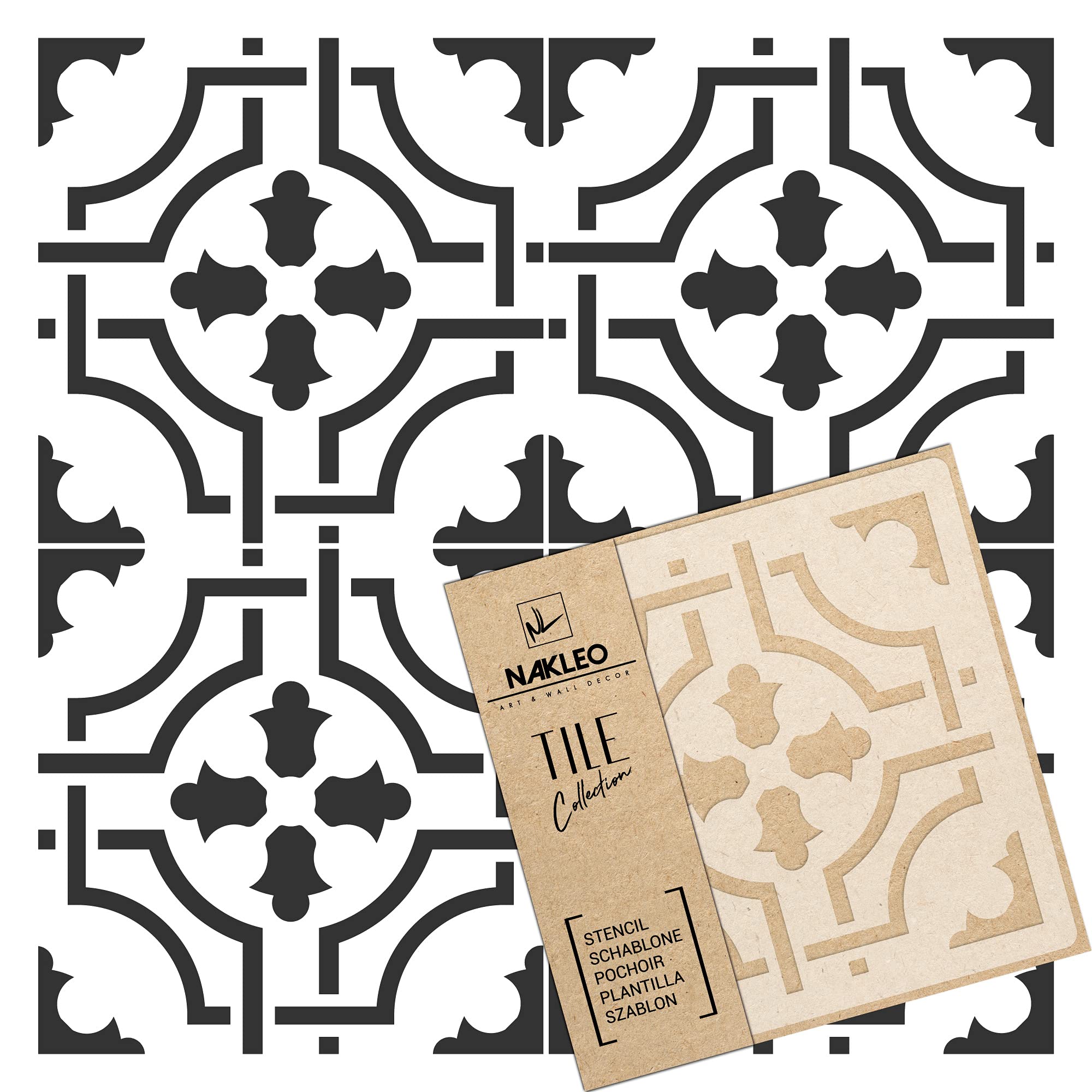 NAKLEO Tile Painting Stencil 33x33 cm, Amadora Geometric Retro Ornament, Plastic Reusable Template, Home Decor Craft DIY, Floor Concrete Patio Wall - Terracotta โ image 1
