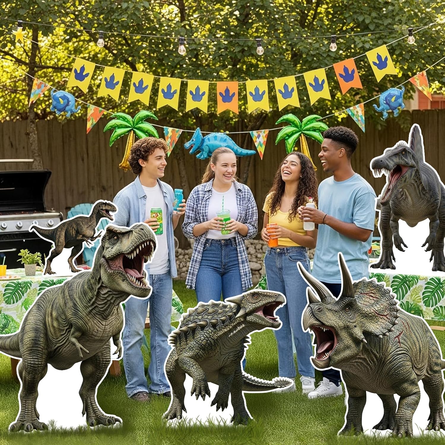 Dinosaur Life Size Cardboard Cutout, 4ft T-Rex Standee, 1-8ft Available Large Dinosaur Birthday Decoration, Perfect Decor for Theme Parties, Celebrations, Jurassic World Style Display