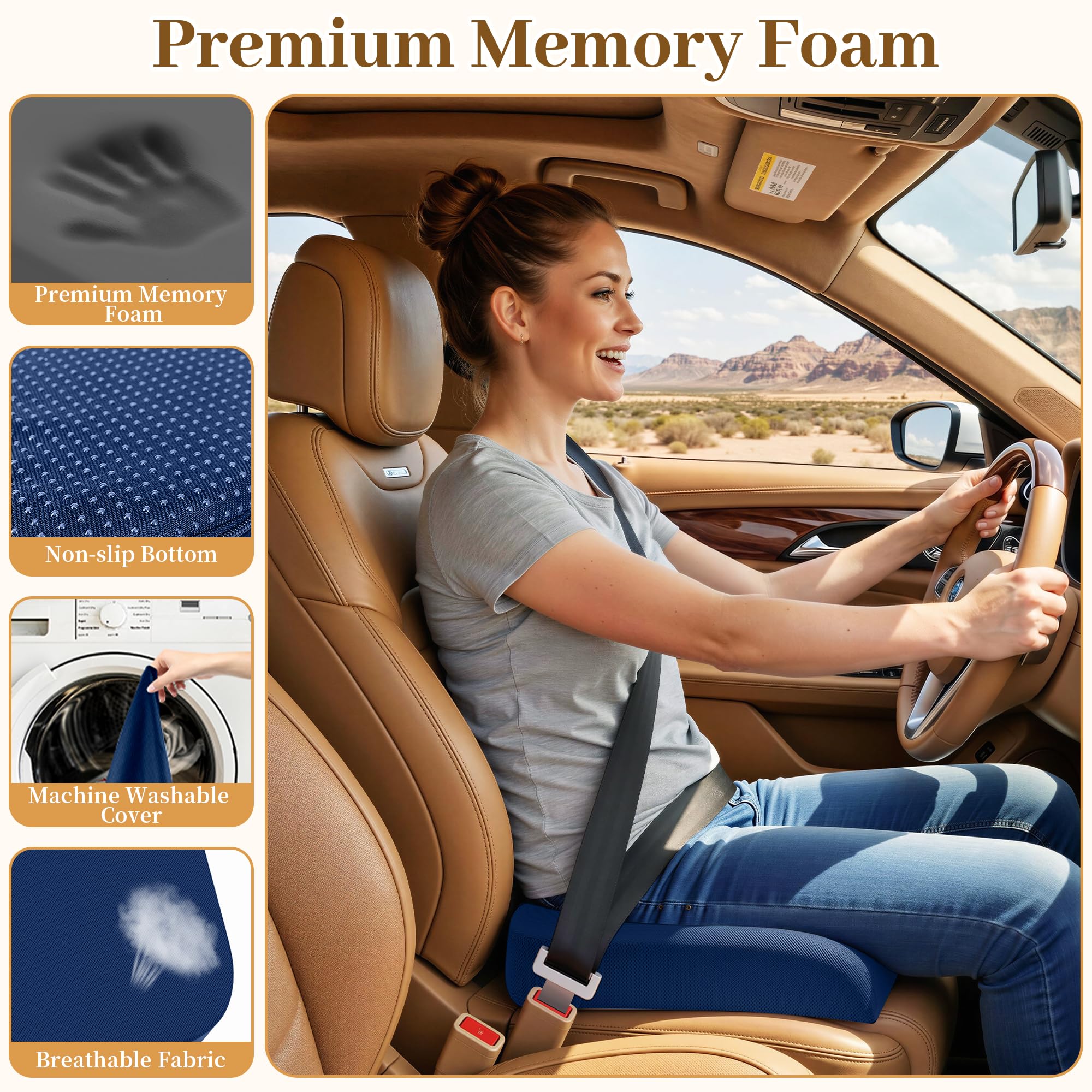 TranquilRelax Grande cuscino da seduta, in memory foam, per lunghe ore di seduta su sedia da ufficio, casa e auto, antiscivolo, per alleviare il dolore alla schiena, alla sciatica, all'anca e al