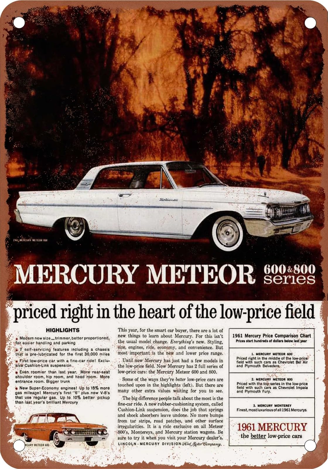 Miaomansenstore Metal Sign - 1961 Mercury Vintage Ad 08 - Old Retro Rusty Look Home Decor