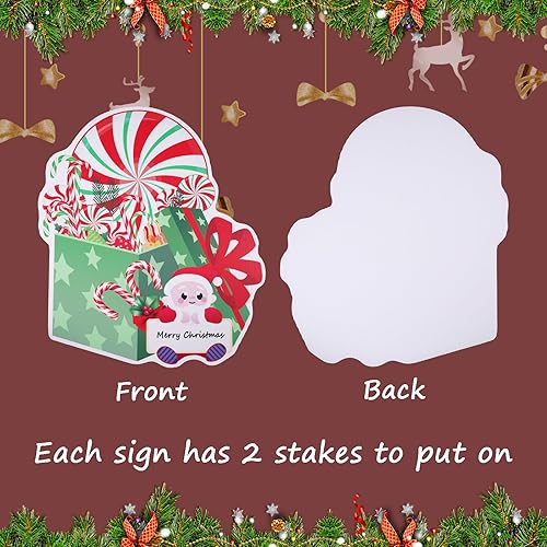 Miniatura 4 de 15 carteles de Navidad para patio al aire libre, decoraciones de caramelos, piruletas de menta con estacas y lazo, decoraciones de patio de Navidad,