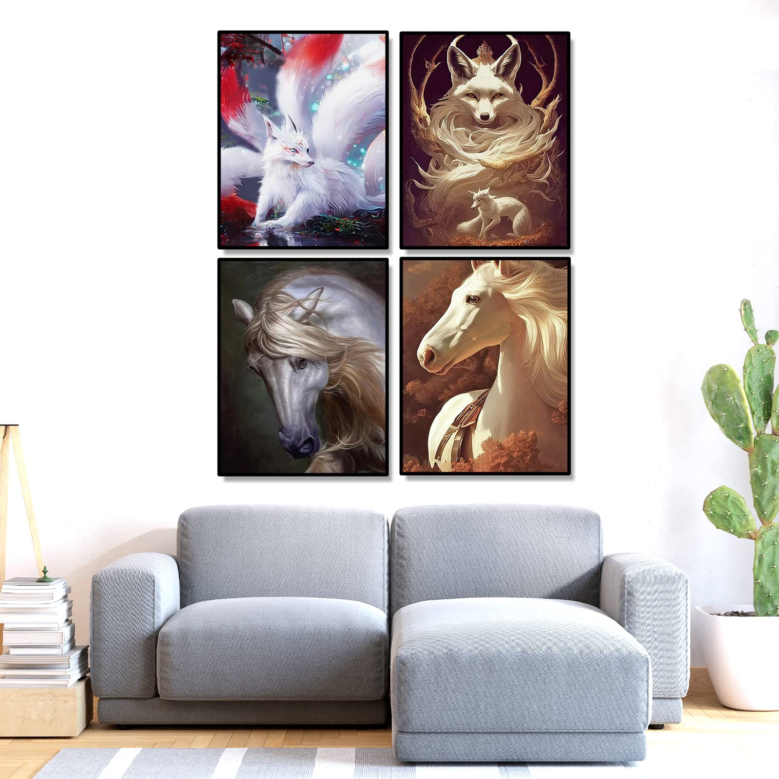 SHEGZHUC Diamond Painting Set 4 Tiere – Je 30x40 Cm, 5D Diamantmalerei Löwe, Drache, Pferd, Elefant, Bastelset Für Erwachsene