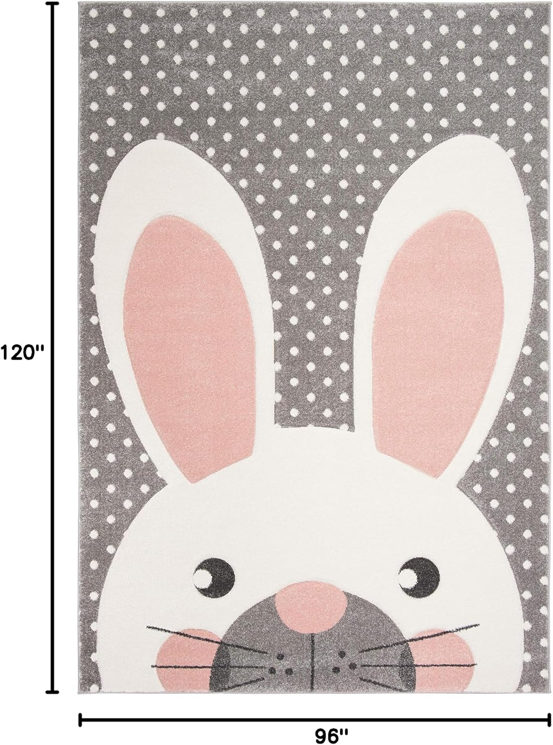 SAFAVIEH Area Rug 8x10 - Carousel Kids Collection - Large - Pink & Grey, Bunny Ear Design, Non-Shedding & Easy Cleaning, Ideal for Boys & Girls in Playroom, Nursery, Bedroom (CRK168P)