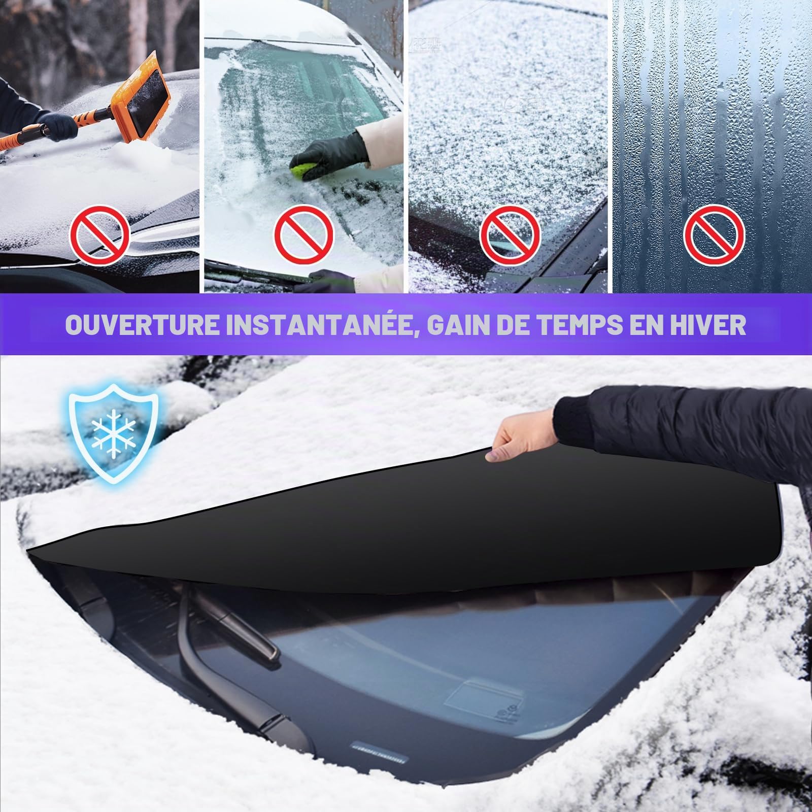 Couverture Pare-Brise Voiture, Protege Pare Brise Givre, Protection Pare Brise Hiver, Universelle Imperméable Bache Pare Brise Voiture, Antineige, UV, Pare-Poussière, 300 x 145 CM